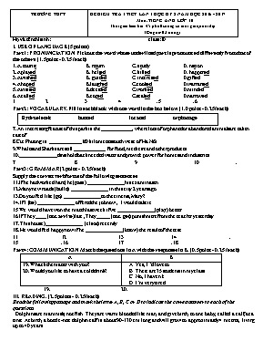 Đề kiểm tra 1 tiết lần 1 học kỳ 2 môn Tiếng Anh Lớp 10 - Năm học 2016-2017
